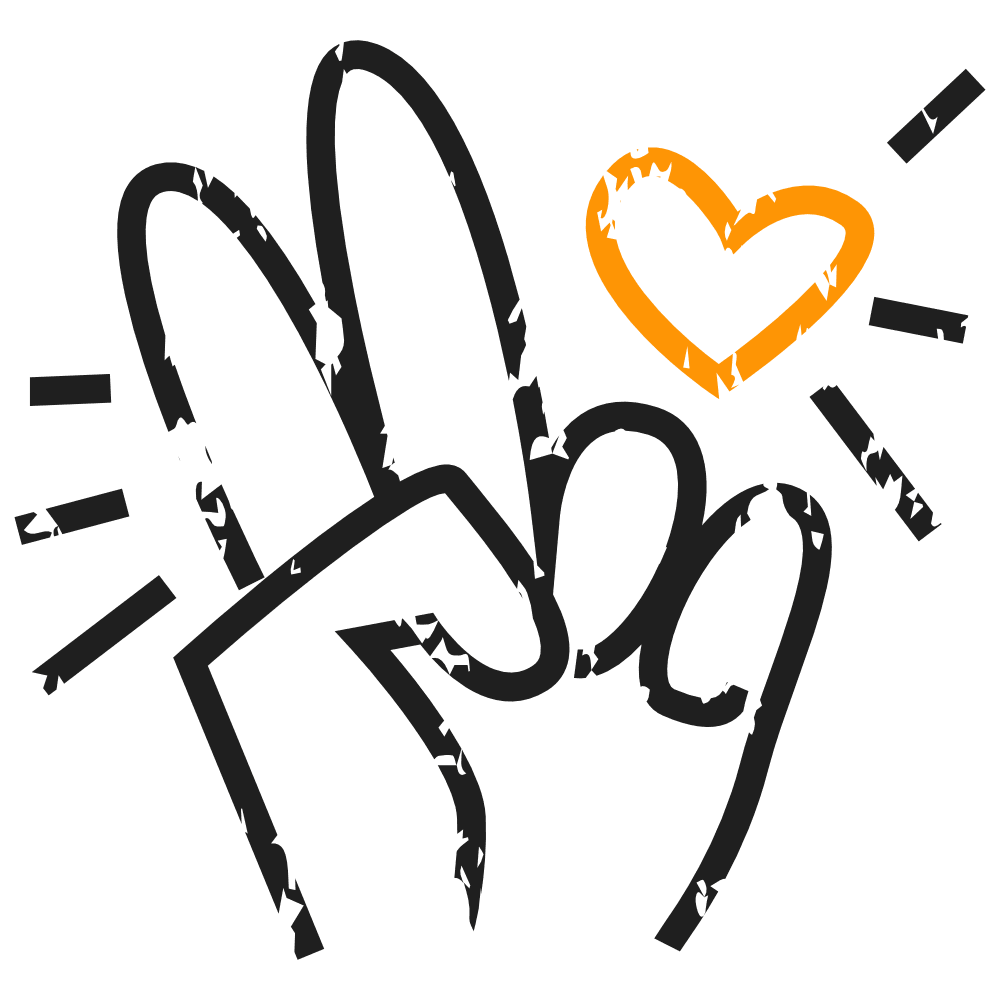 Illustration mit einer Hand, die Peace zeigt und ein Herz dazu. 