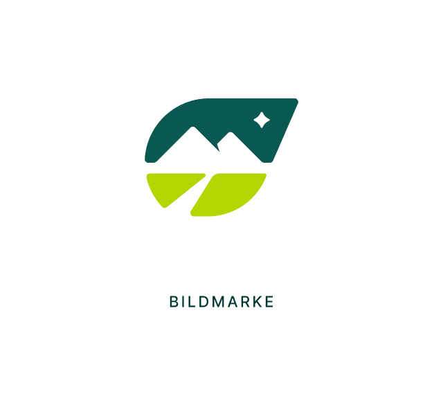 Bildmarke des CARAVANA-Logos, dargestellt als abstraktes, zweifarbiges Symbol mit Berg- und Sonnenmotiven in Grün.