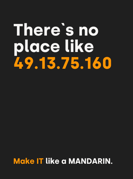 IT-Kampagnen-Visual mit IP-Adresse und Spruch: There’s no place like 49.13.75.160.