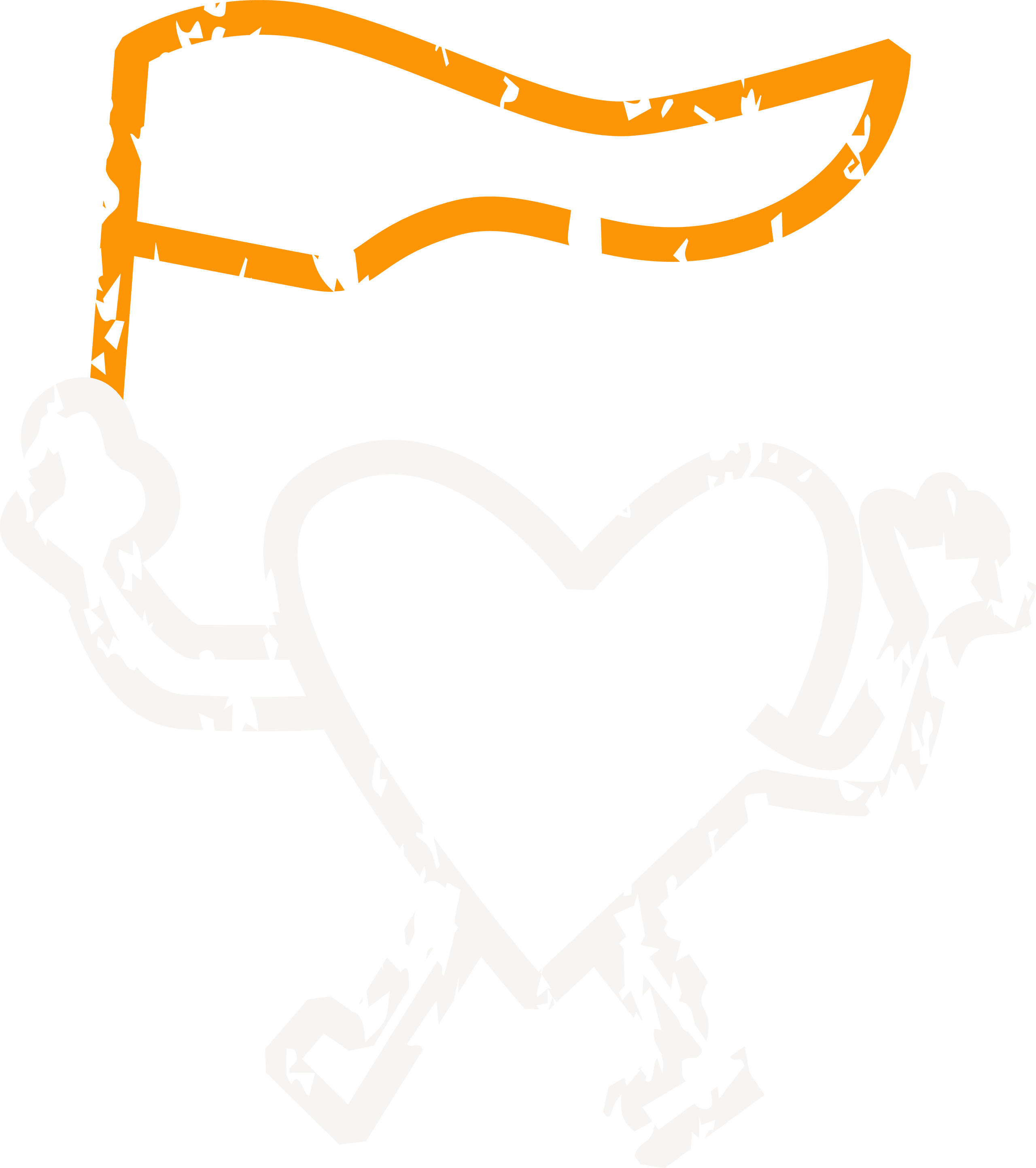 Minimalistische Illustration eines Herzens mit Armen und Beinen und einer wehenden Fahne in der Hand 