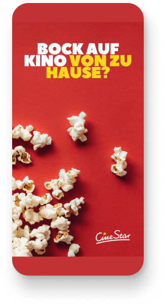Screenshot vom CineStar Instagram Post: "Bock auf Kino von zu Hause?" steht über einer Abbildung von Popcorn