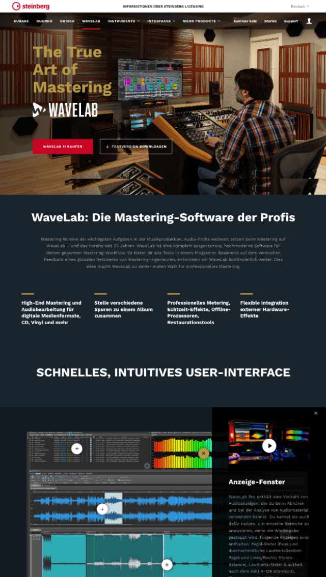 Desktop Screenshot von der Produktseite Wavelab