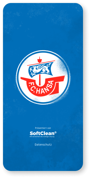 Mobile Screenshot vom Startbild der Hansa App mit Logo vom Verein.