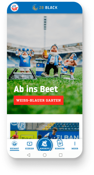 Screenshot aus der App: Hansa Gartenzwerge mit der Überschirft: "Ab ins Beet. Weiss-blauer Garten"