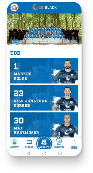 Screenshot aus der App: Auflistung Torschützen