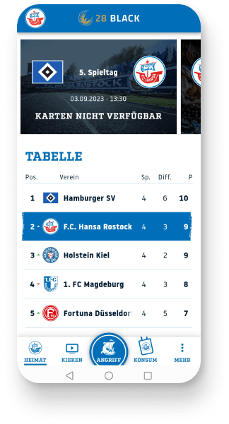 Screenshot aus der App: Bundesligatabelle