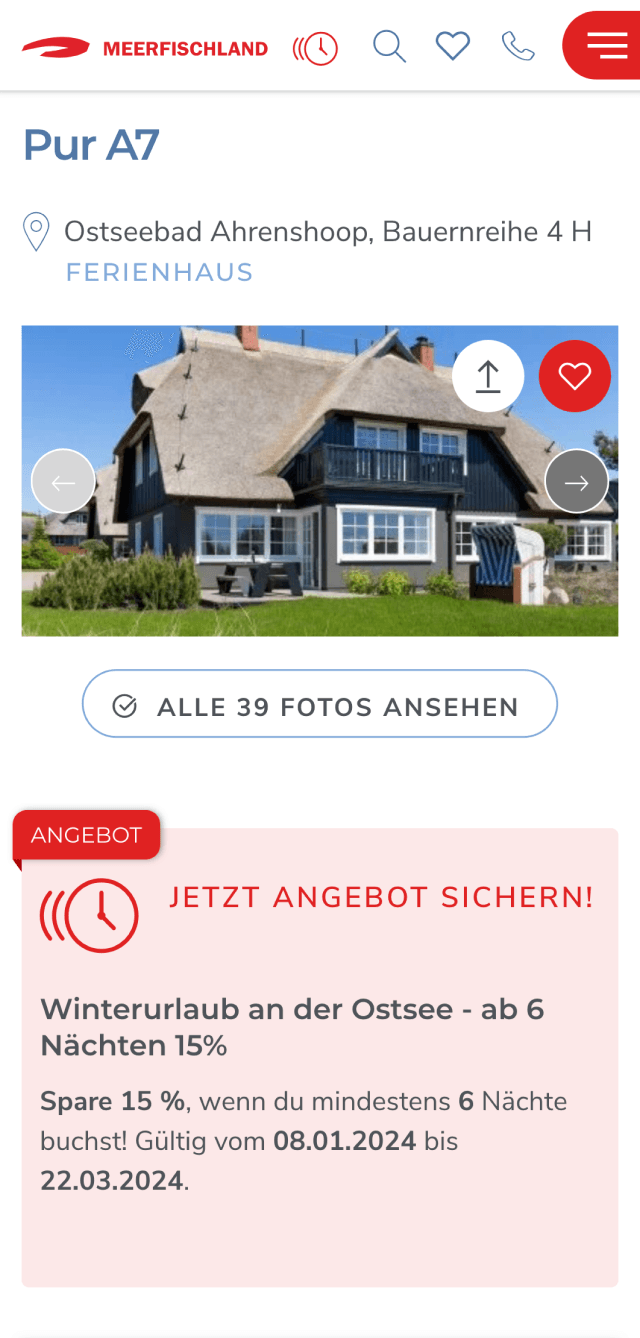 Phone Screenshot von einem Winterurlaubsangebot und einem Call to Action: "Jetzt Angebot sicher"