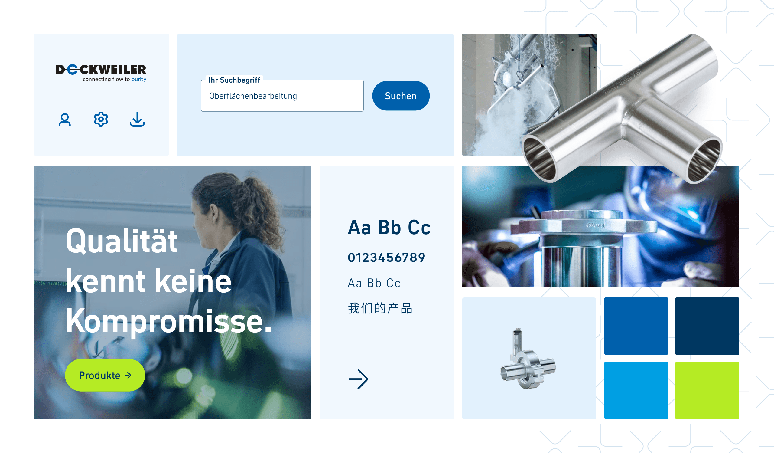 Visueller Style Guide der Dockweiler AG: Corporate Design mit Logo, Typografie, Farbwelt, Bildsprache und Produktdarstellungen aus der Hochpräzisionstechnik