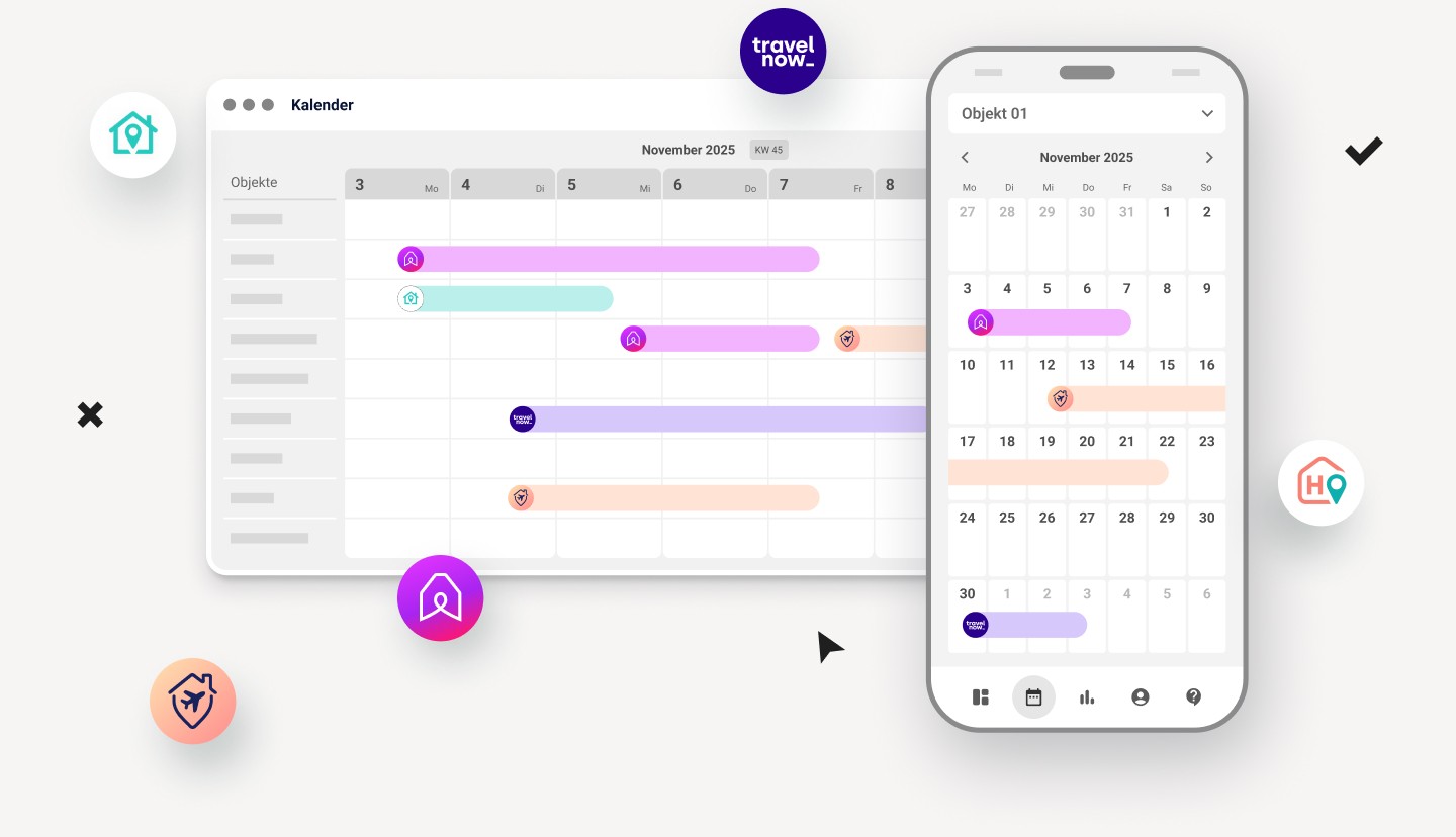 Belegungskalender eines PMS mit Telefonansicht