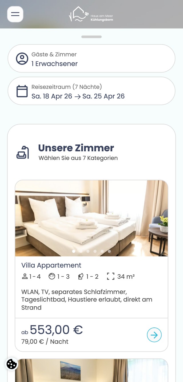 Screenshot der Buchungsmaske