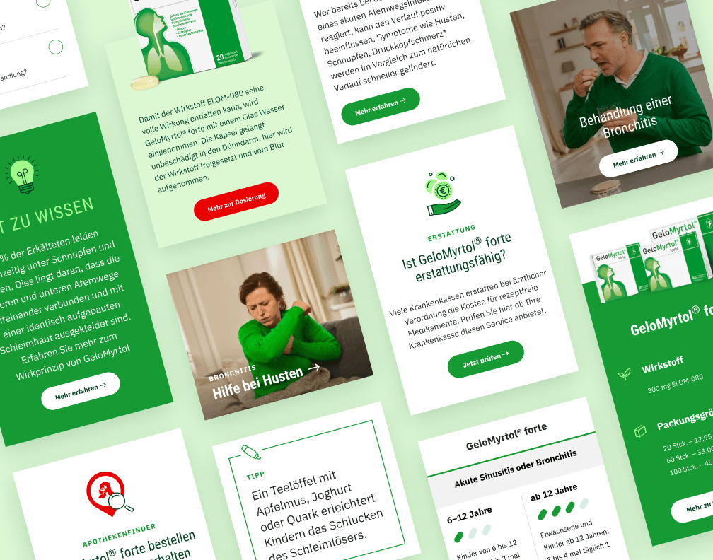 Screenshots einer mobilen Websiteansicht