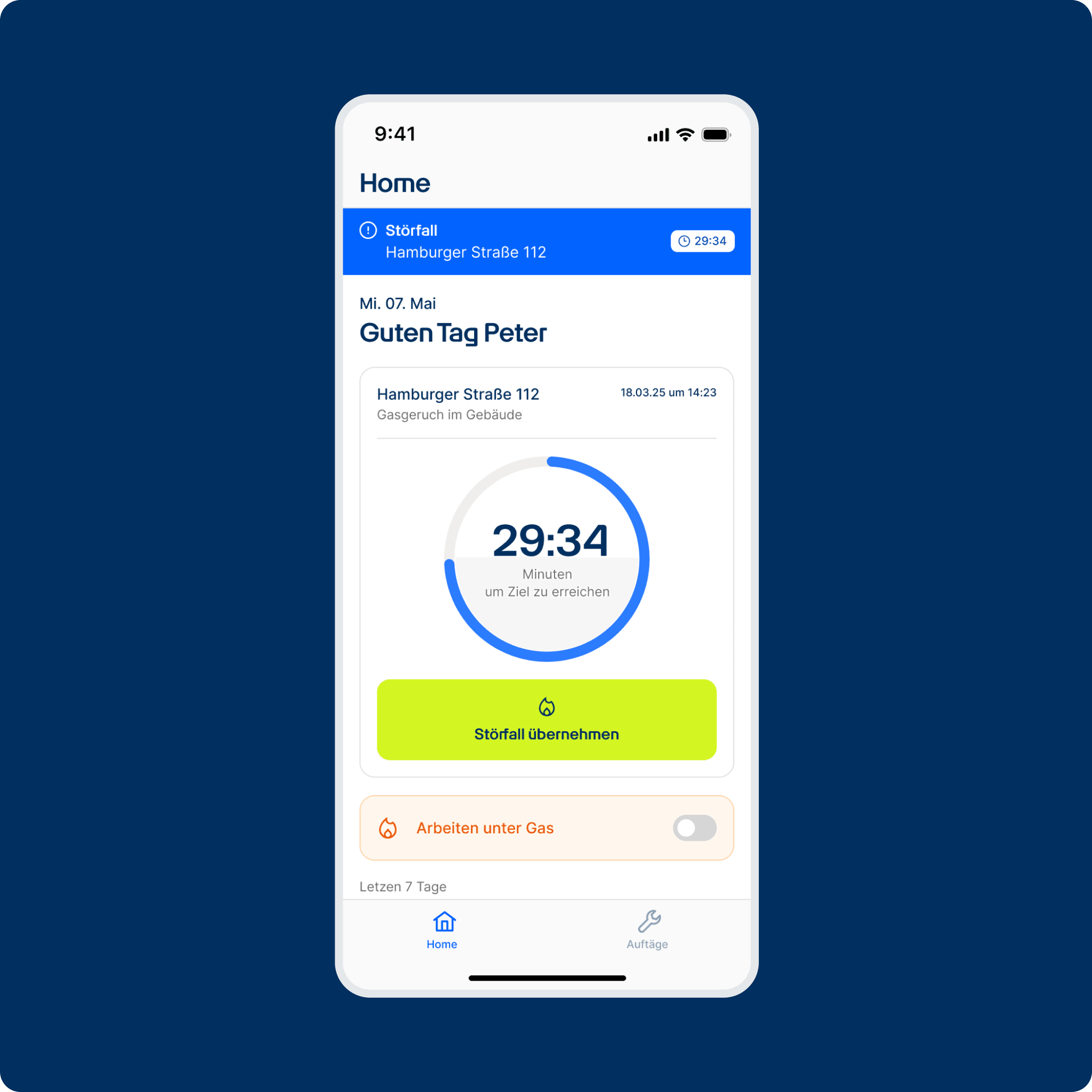 Screenshot einer mobilen App für Servicetechniker der Hamburger Energienetze.