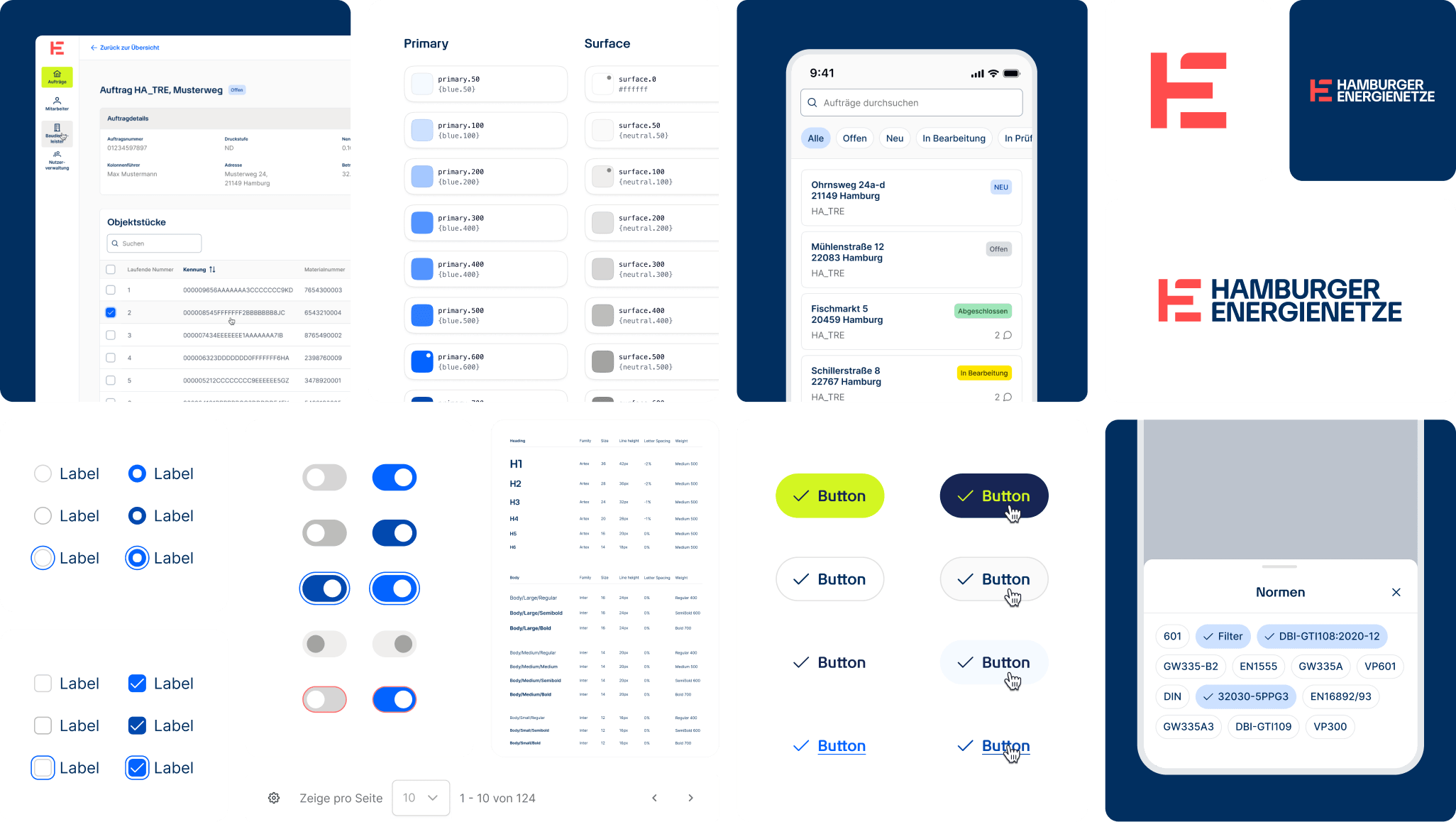 Eine Übersicht des digitalen Designsystems der Hamburger Energienetze.